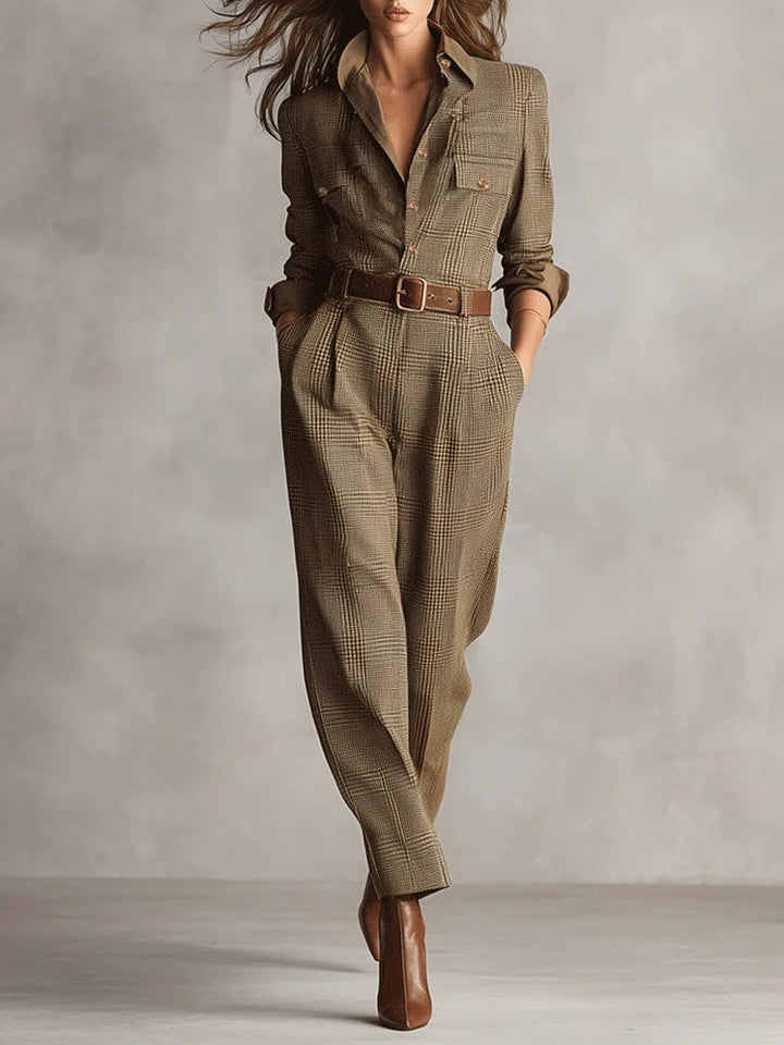 Klassisches Kleid Herbst Karomuster Maxi in Braun