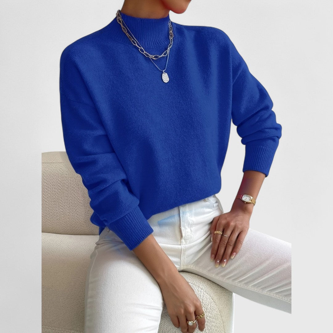 Komfortable Damen Strickjacke aus Baumwolle mit Polokragen in Blau