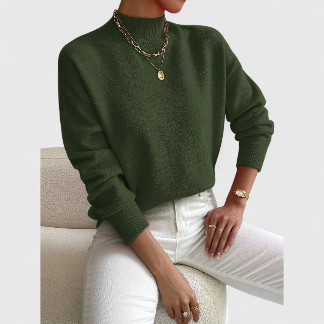 Komfortable Damen Strickjacke aus Baumwolle mit Polokragen in Grün