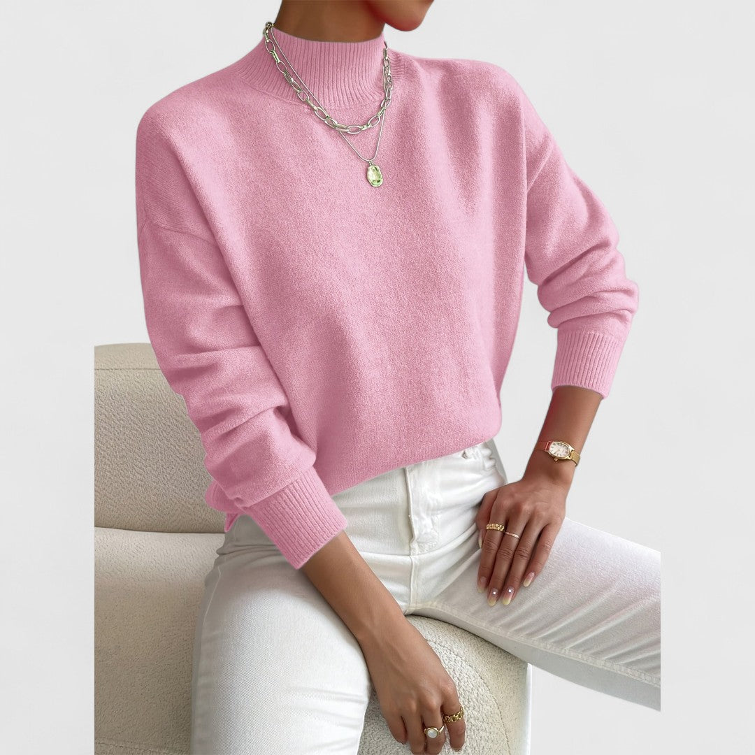 Komfortable Damen Strickjacke aus Baumwolle mit Polokragen in Hellrosa