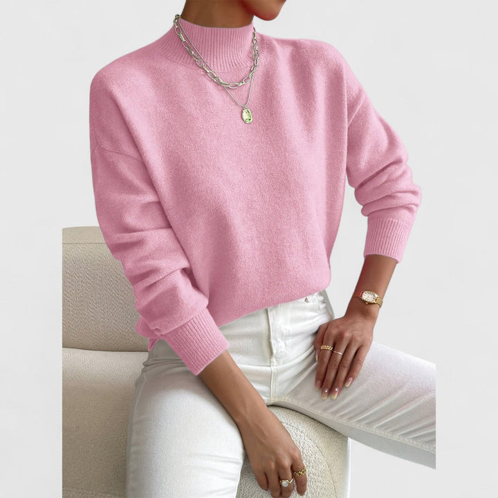 Komfortable Damen Strickjacke aus Baumwolle mit Polokragen in Hellrosa