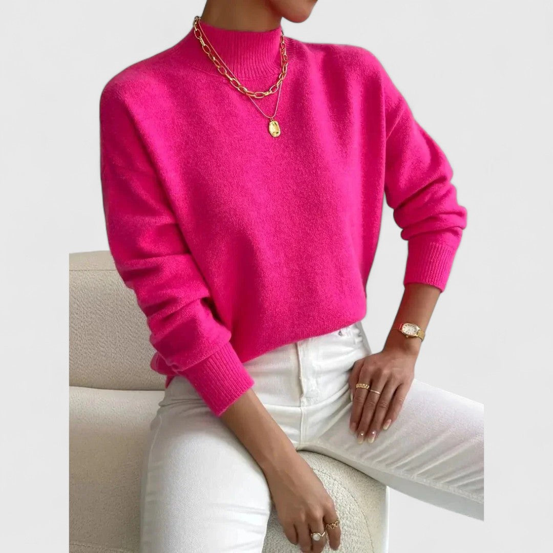 Komfortable Damen Strickjacke aus Baumwolle mit Polokragen in Rosa