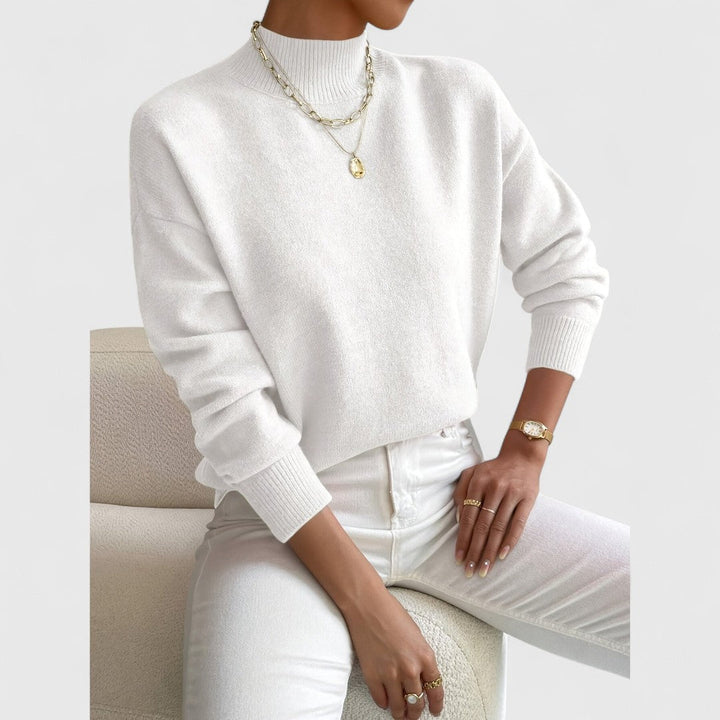 Komfortable Damen Strickjacke aus Baumwolle mit Polokragen in Weiß