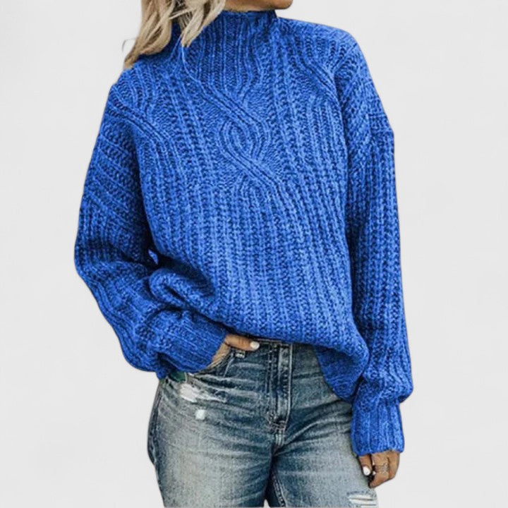 Komfortable Damen Strickjacke mit Zopfmuster in Blau