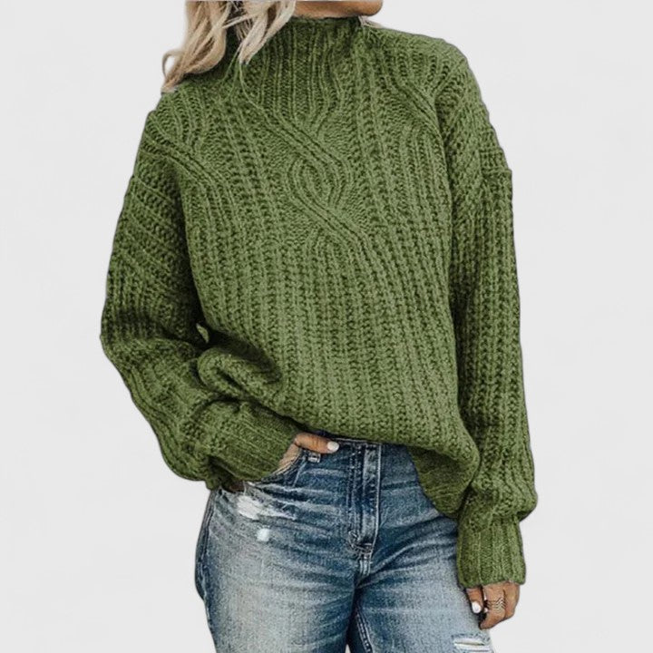 Komfortable Damen Strickjacke mit Zopfmuster in Grün