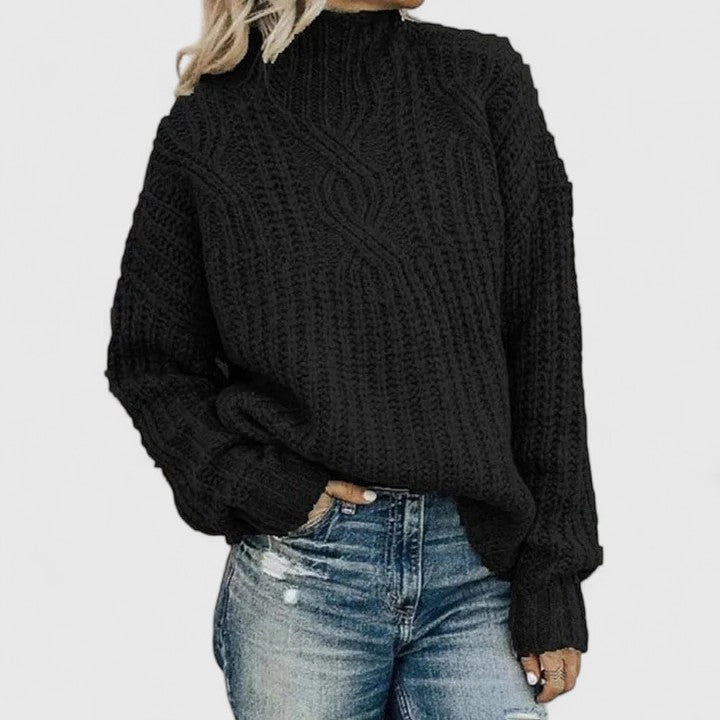 Komfortable Damen Strickjacke mit Zopfmuster in Schwarz