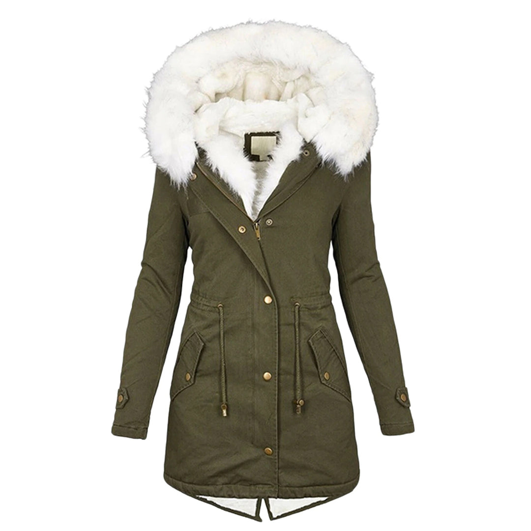 Komfortable Damen Winterjacke mit Kapuze für Herbst in Grün