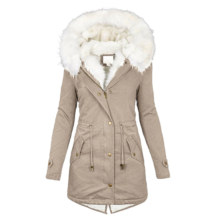 Komfortable Damen Winterjacke mit Kapuze für Herbst in Khaki