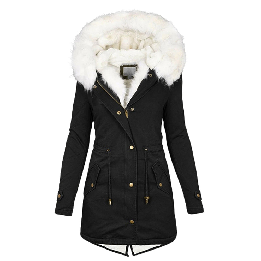 Komfortable Damen Winterjacke mit Kapuze für Herbst in Schwarz