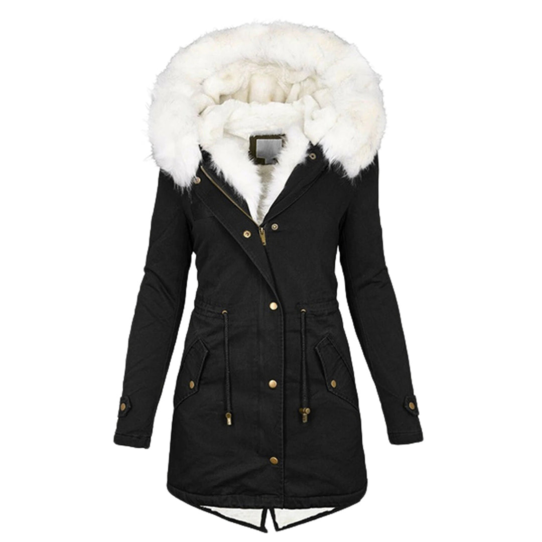 Komfortable Damen Winterjacke mit Kapuze für Herbst in Schwarz