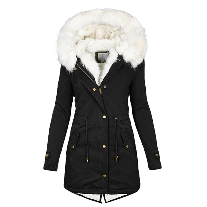 Komfortable Damen Winterjacke mit Kapuze für Herbst in Schwarz