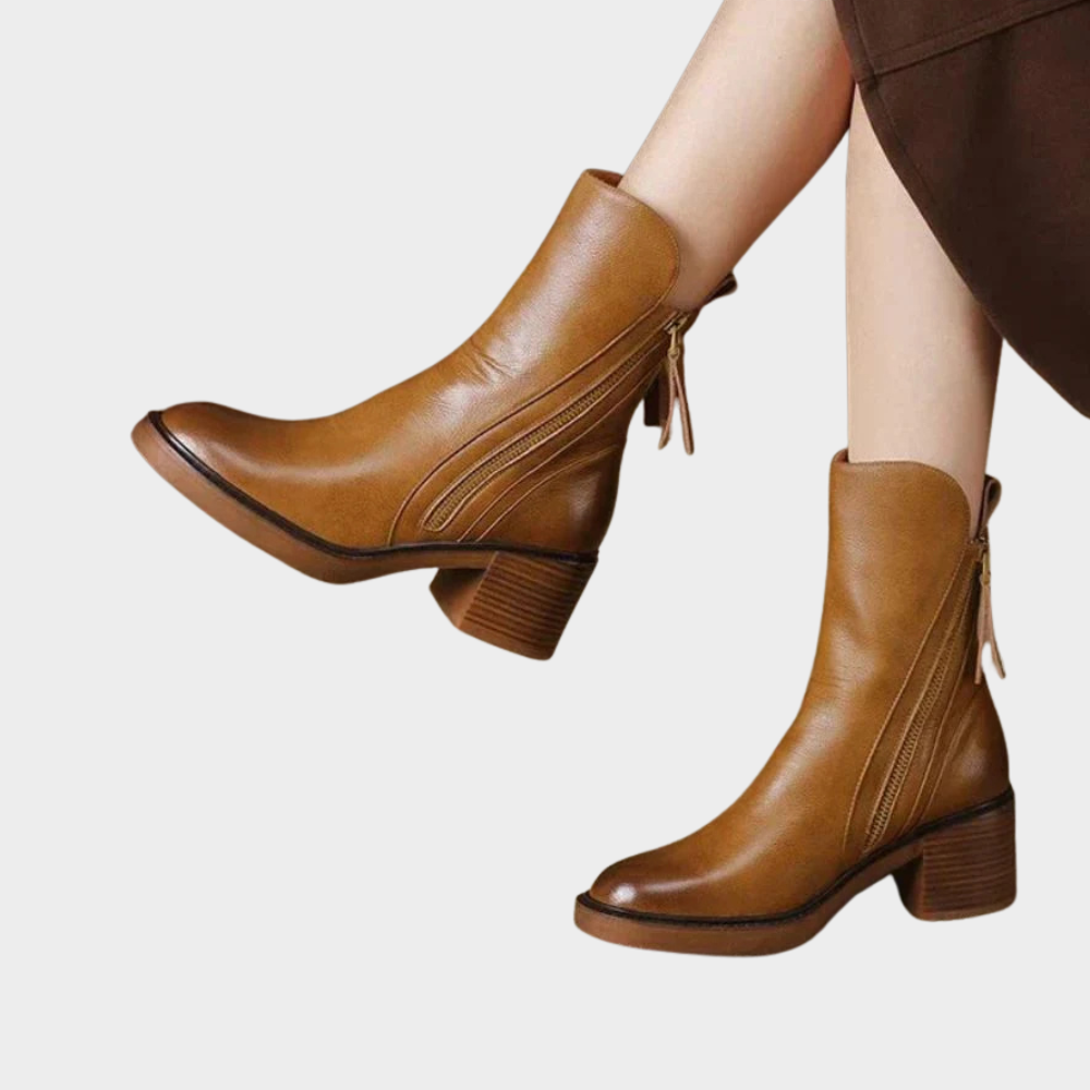 Komfortable Leder Stiefeletten für Damen in Braun