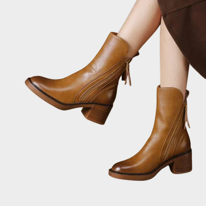 Komfortable Leder Stiefeletten für Damen in Braun