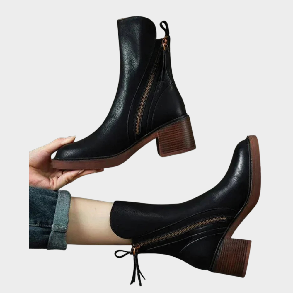 Komfortable Leder Stiefeletten für Damen in Schwarz