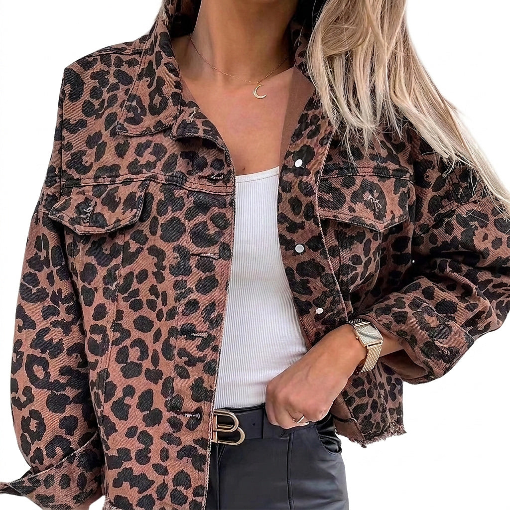 Kurze Jacke für Damen mit Leopardenmuster in Leopardenmuster