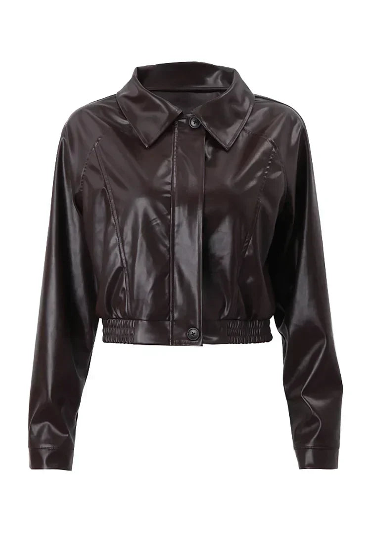 Kurze strukturierte Lederjacke für Damen (5)