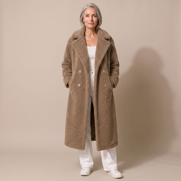 Kuschelige Damen Winterjacke aus Kunstfell Oversized-Schnitt in Braun