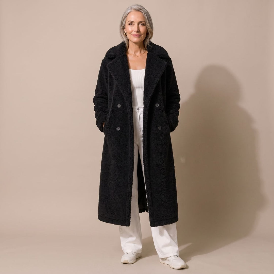 Kuschelige Damen Winterjacke aus Kunstfell Oversized-Schnitt in Schwarz