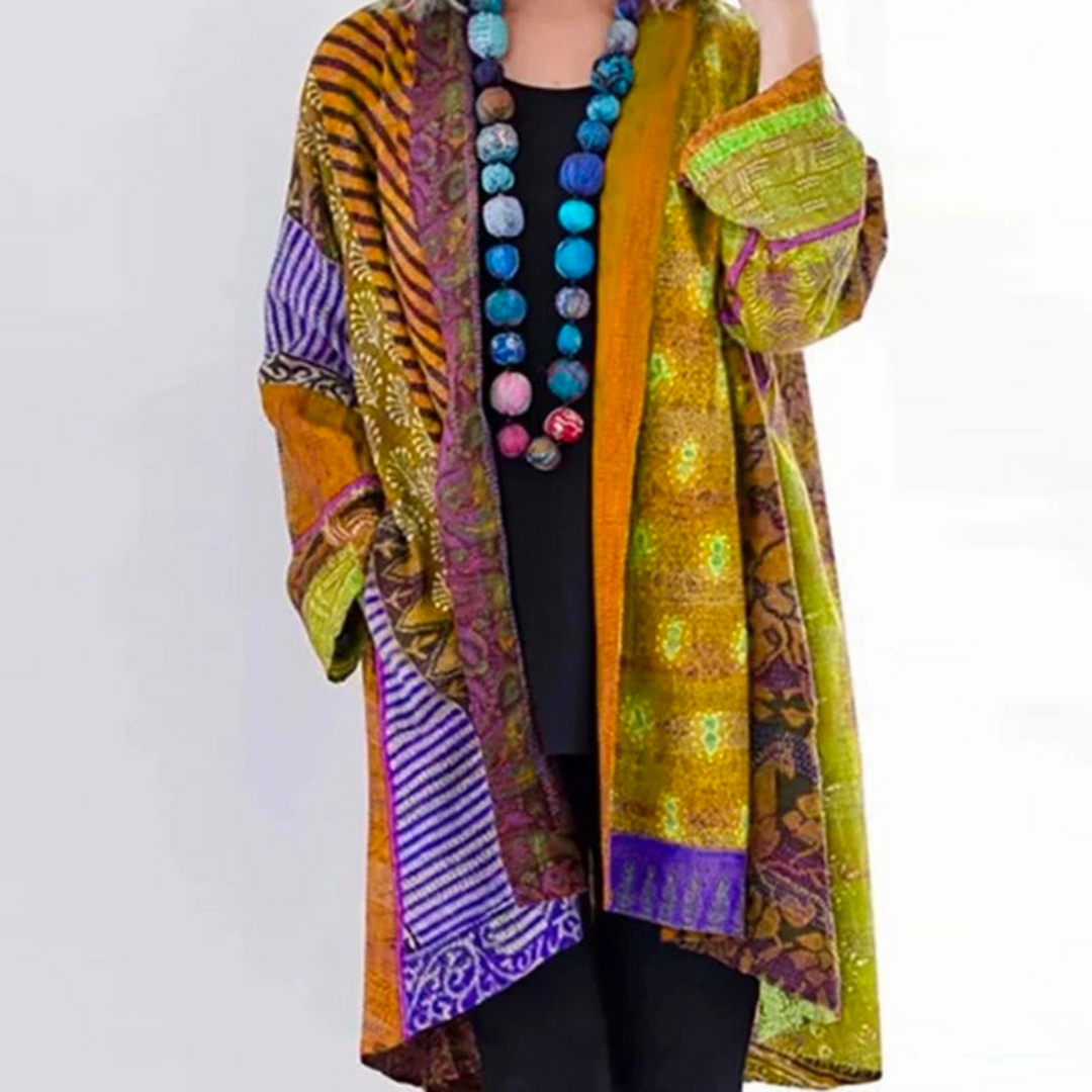 Lange Damen Strickjacke im Boho-Stil in Gelb