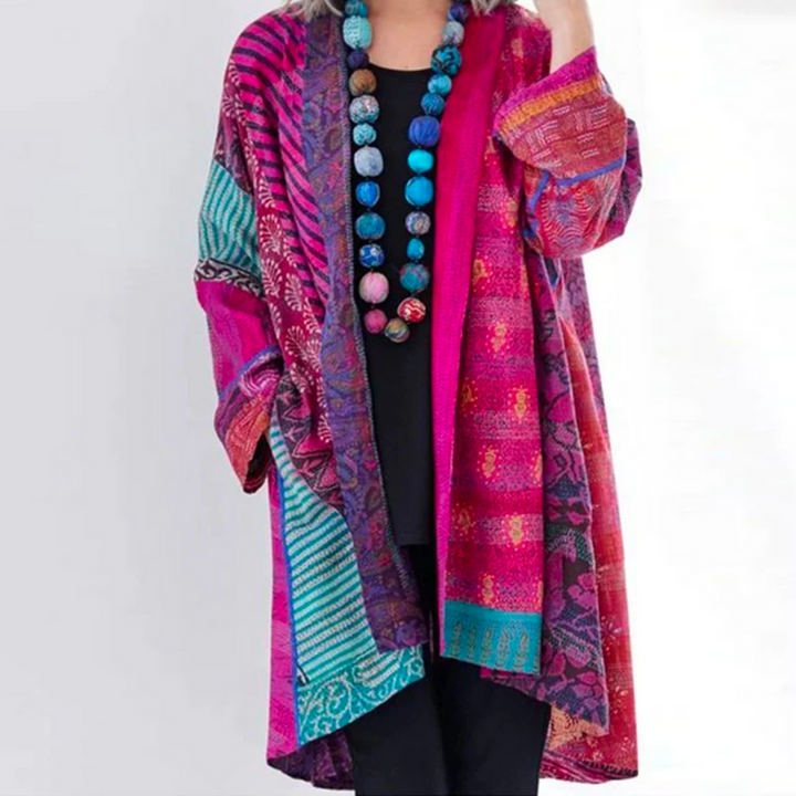 Lange Damen Strickjacke im Boho-Stil in Rosa