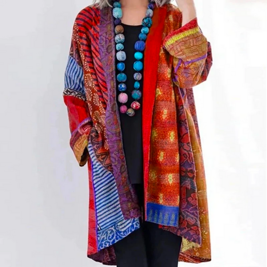 Lange Damen Strickjacke im Boho-Stil in Rot