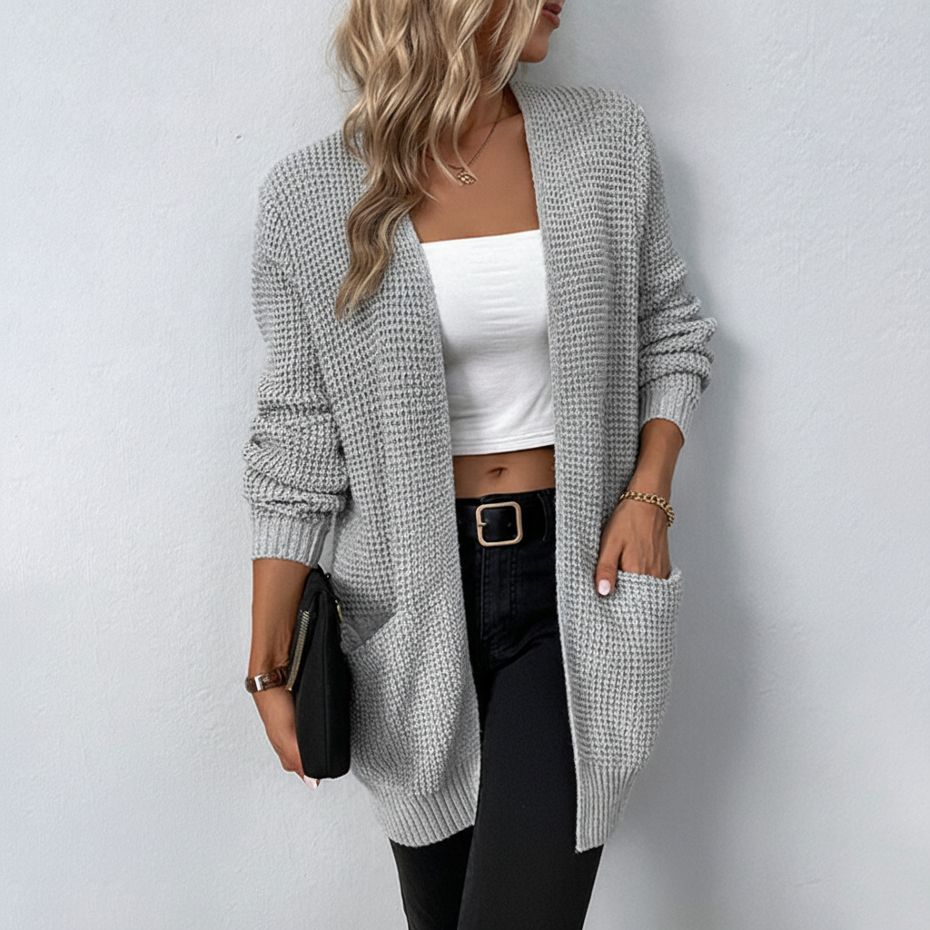 Lange Damen Strickjacke in entspannter Passform in Grau