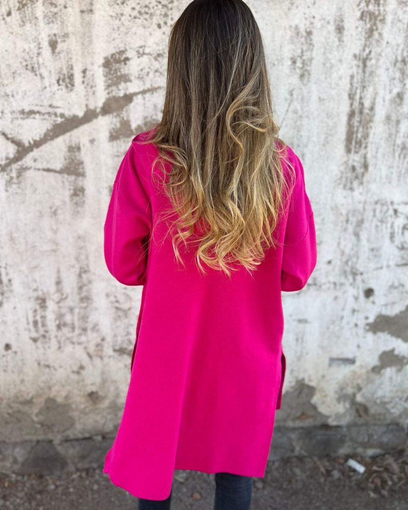 Lange Damen Strickjacke mit Kapuze (9)