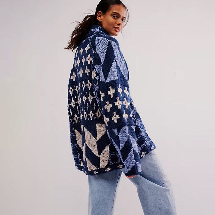 Lange Damen Strickjacke Oversized zum Layern in Blau