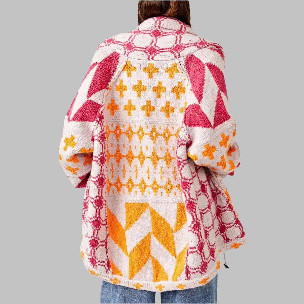 Lange Damen Strickjacke Oversized zum Layern in Rosa