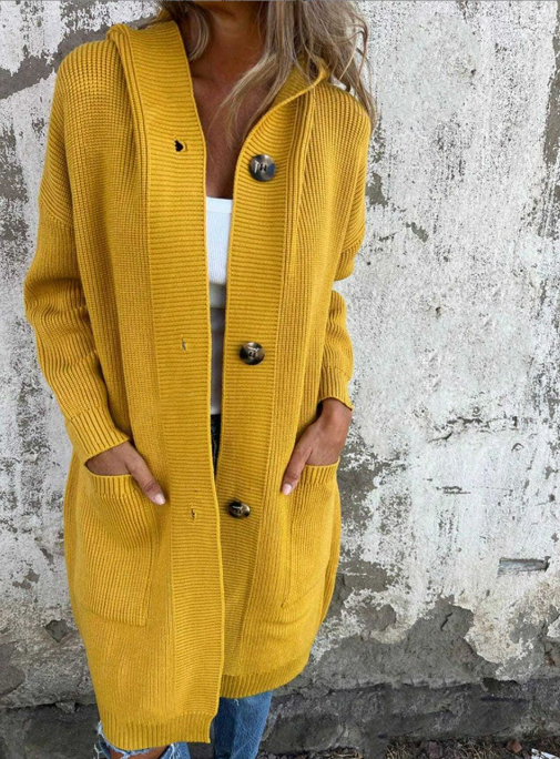 Lange elegante Damen Strickjacke für Herbst in Gelb