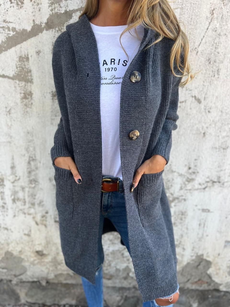 Lange elegante Damen Strickjacke für Herbst in Grau