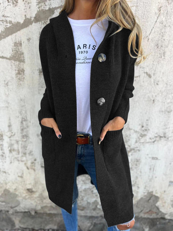 Lange elegante Damen Strickjacke für Herbst in Schwarz