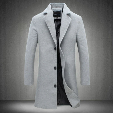Lange Herren Jacke für Herbst und Business in Hellgrau