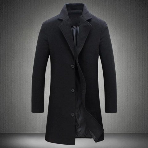 Lange Herren Jacke für Herbst und Business in Schwarz