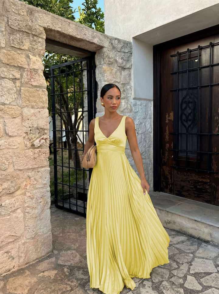 Langes Abendkleid mit Plissee für Damen in Gelb