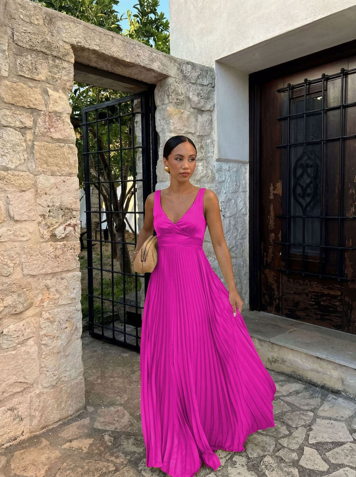 Langes Abendkleid mit Plissee für Damen in Magenta