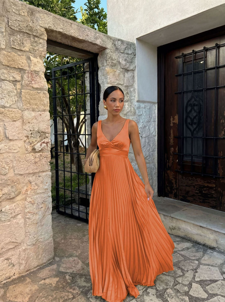 Langes Abendkleid mit Plissee für Damen in Orange-Red