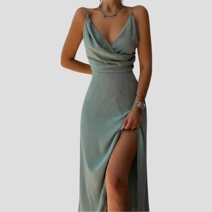Langes Abendkleid mit Schlitz für Damen in Grün