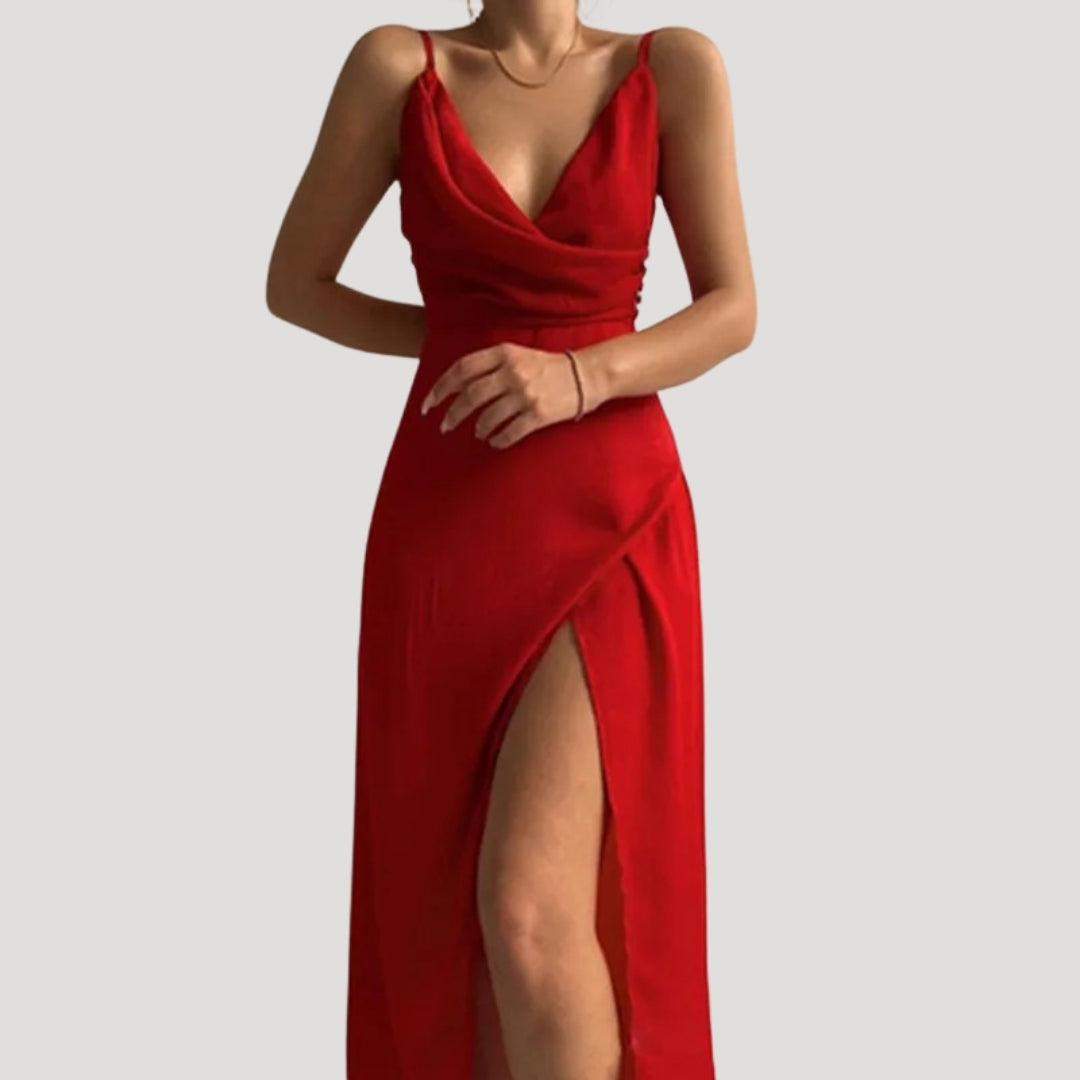 Langes Abendkleid mit Schlitz für Damen in Rot