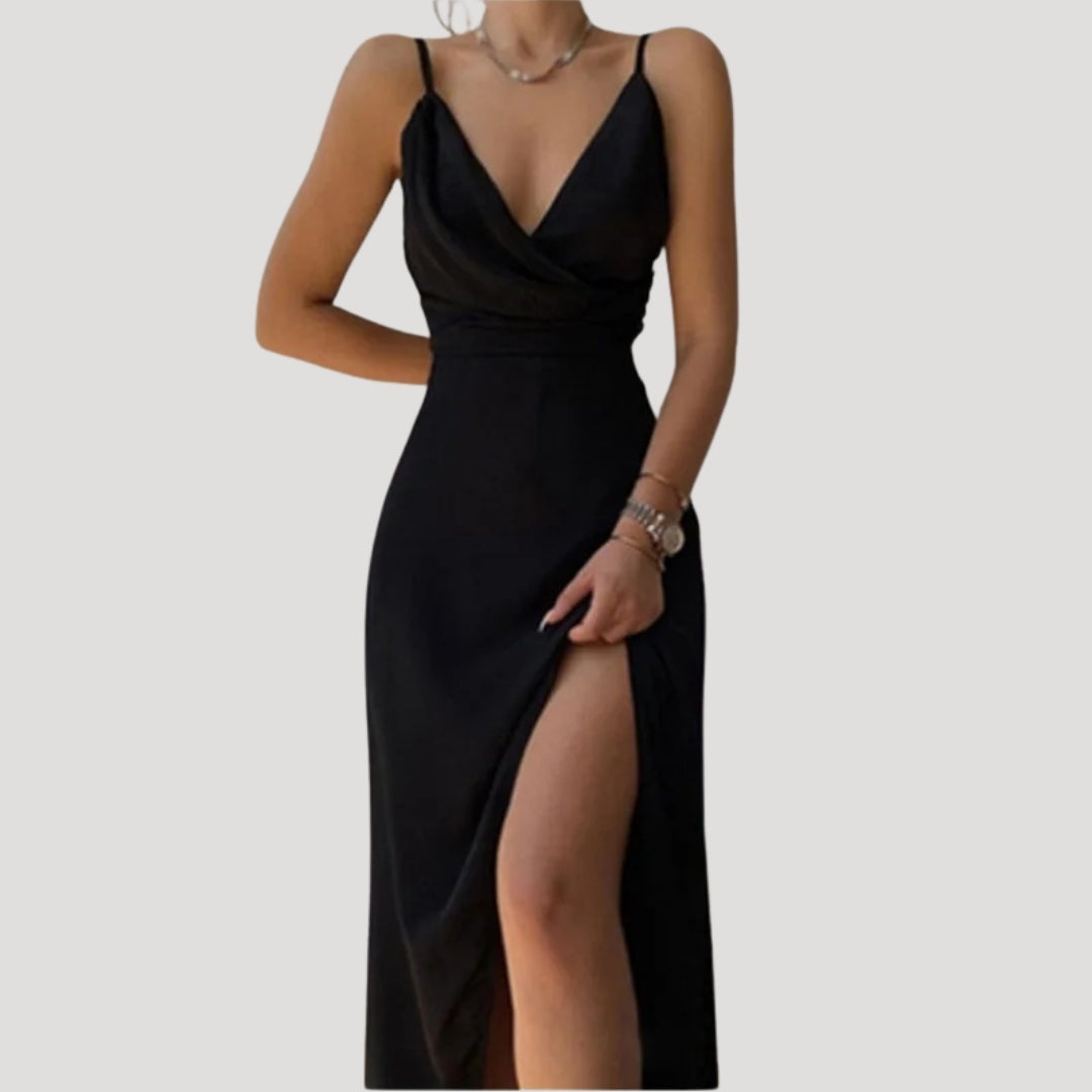 Langes Abendkleid mit Schlitz für Damen in Schwarz