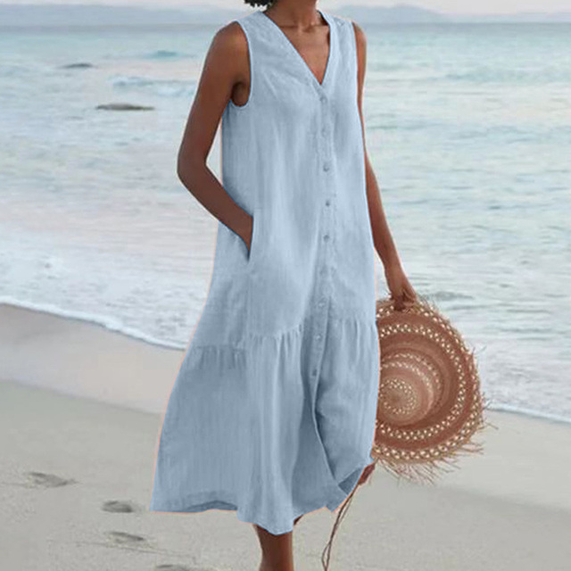 Lässiges Damen Midikleid für Hochzeitsgäste in Blau