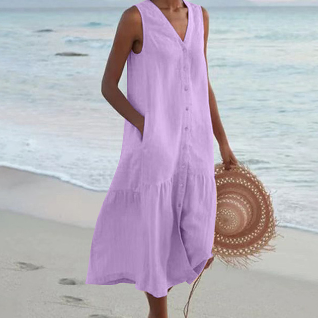 Lässiges Damen Midikleid für Hochzeitsgäste in Lila