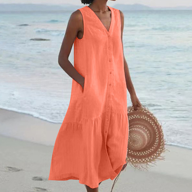 Lässiges Damen Midikleid für Hochzeitsgäste in Orange
