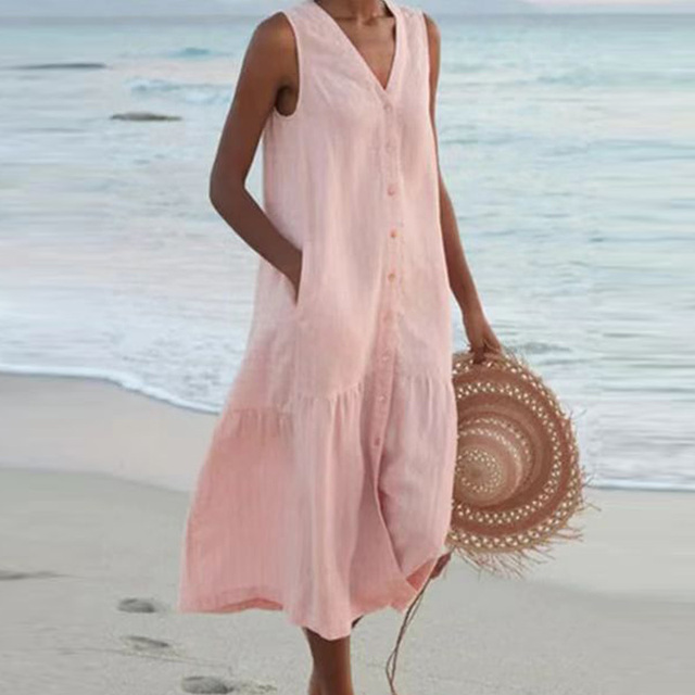 Lässiges Damen Midikleid für Hochzeitsgäste in Rosa