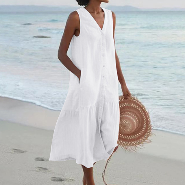 Lässiges Damen Midikleid für Hochzeitsgäste in Weiß