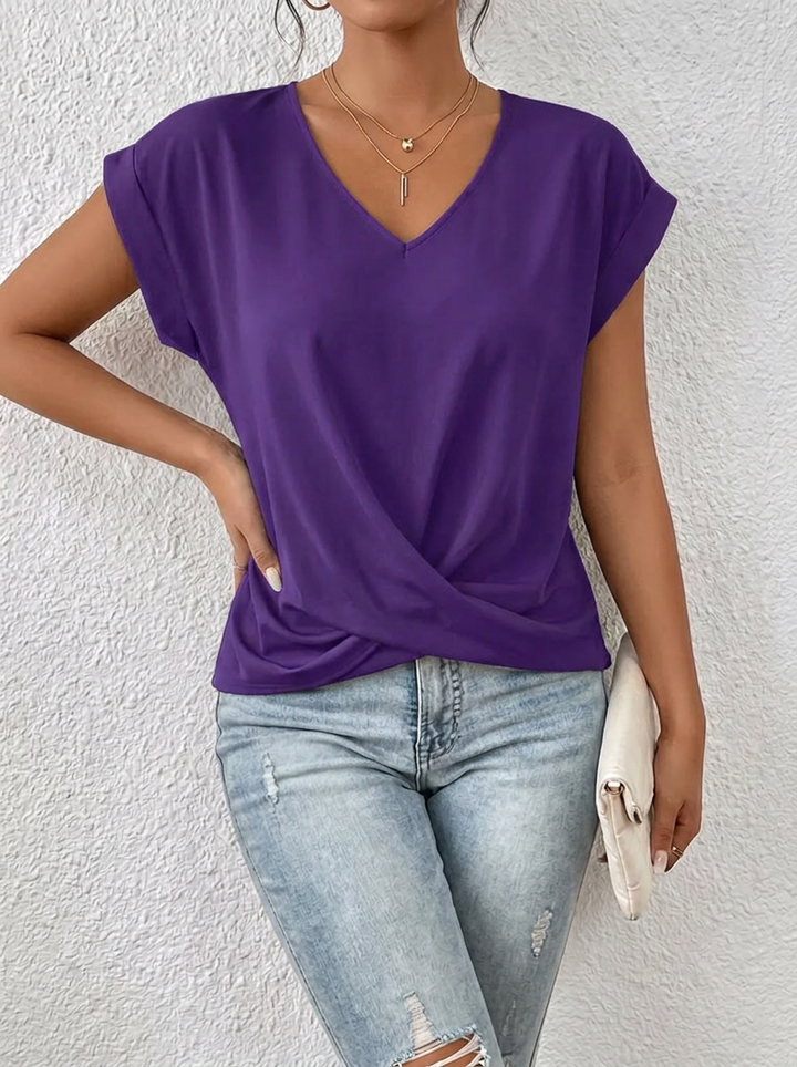 Lässiges T-Shirt mit V-Ausschnitt Womens in Lila