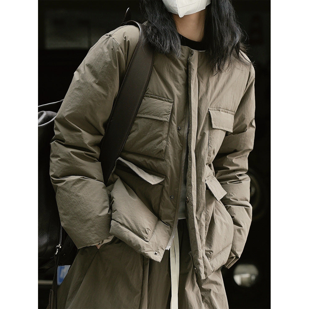 Leicht wattierte Damen Winterjacke mit Oversize-Schnitt in Graubraun