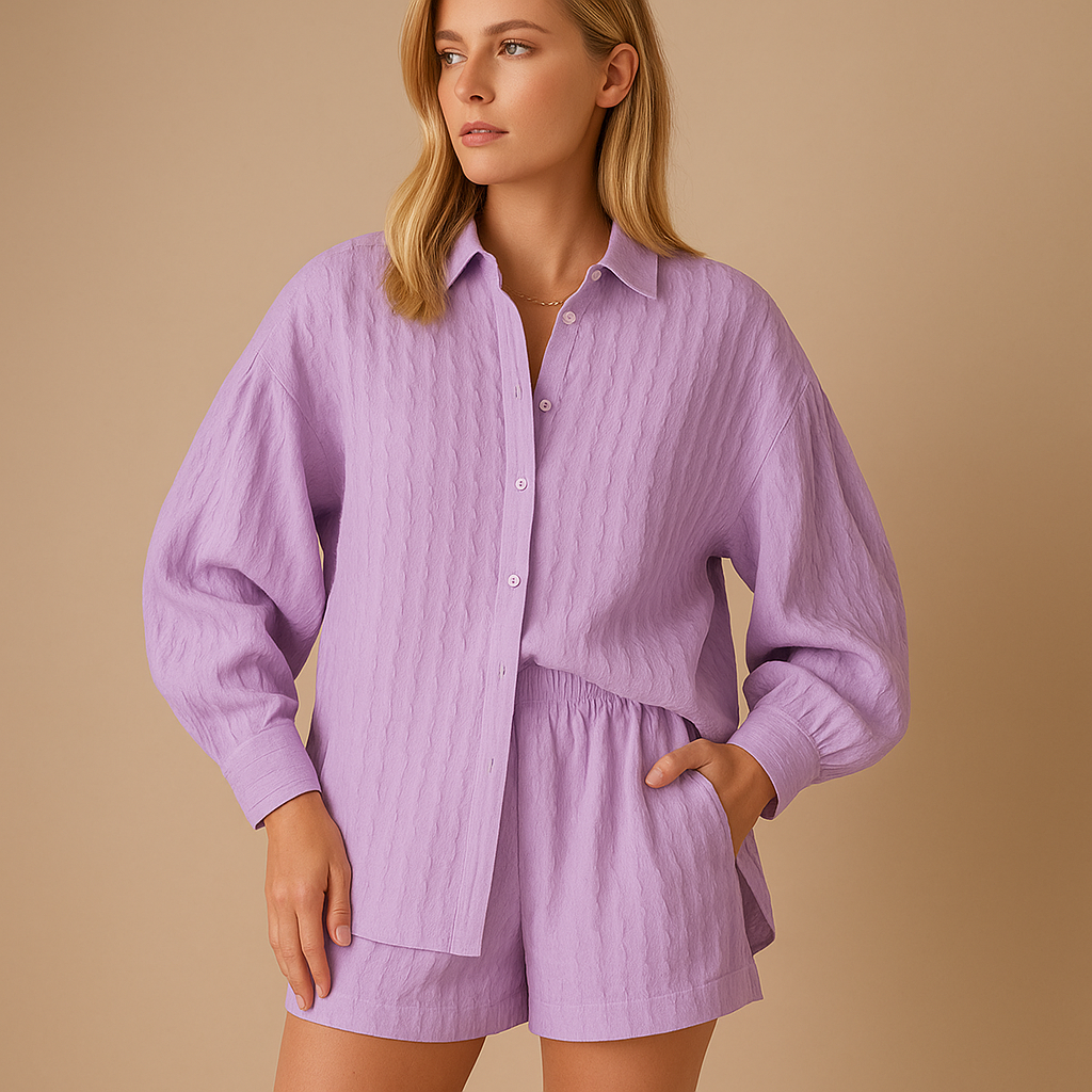 Leichte Damen Bluse mit Shorts für Sommer in Helllila