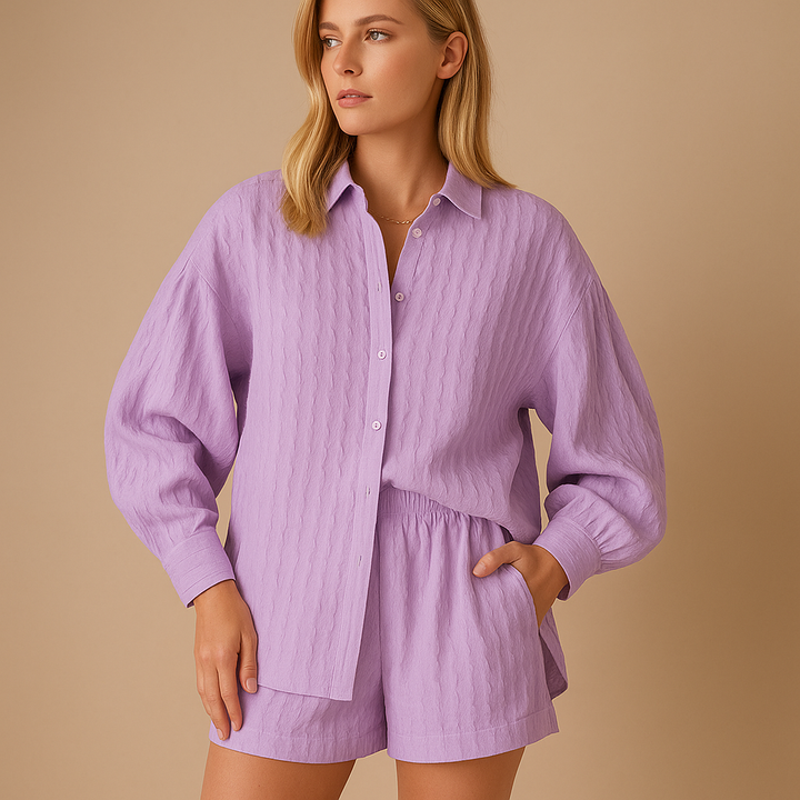 Leichte Damen Bluse mit Shorts für Sommer in Helllila