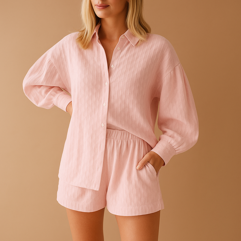 Leichte Damen Bluse mit Shorts für Sommer in Hellrosa